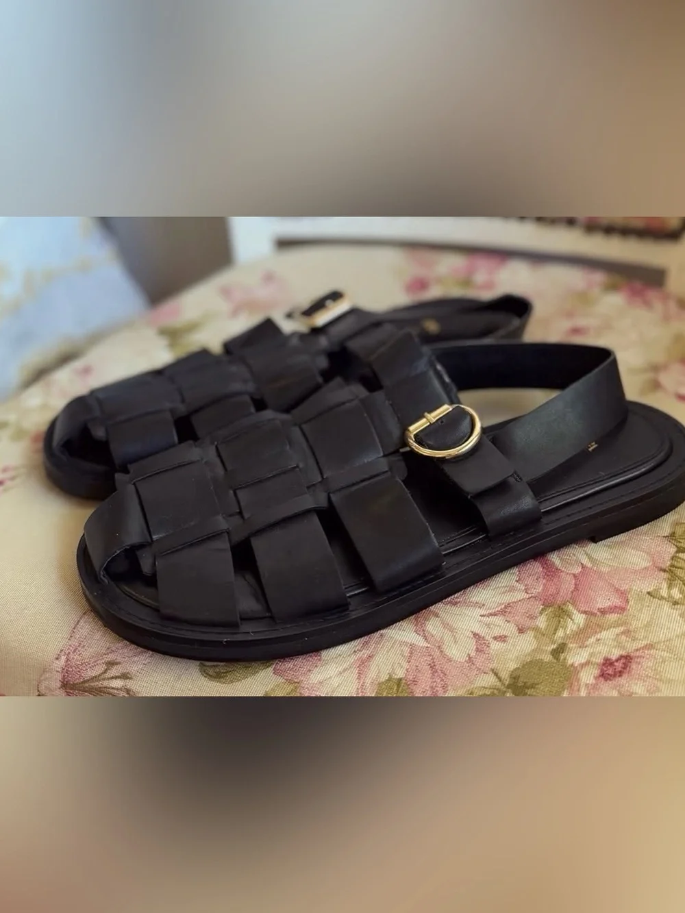 Brand new with tags- Zara Black Leather Flat Sandals - Picture 3 of 9
